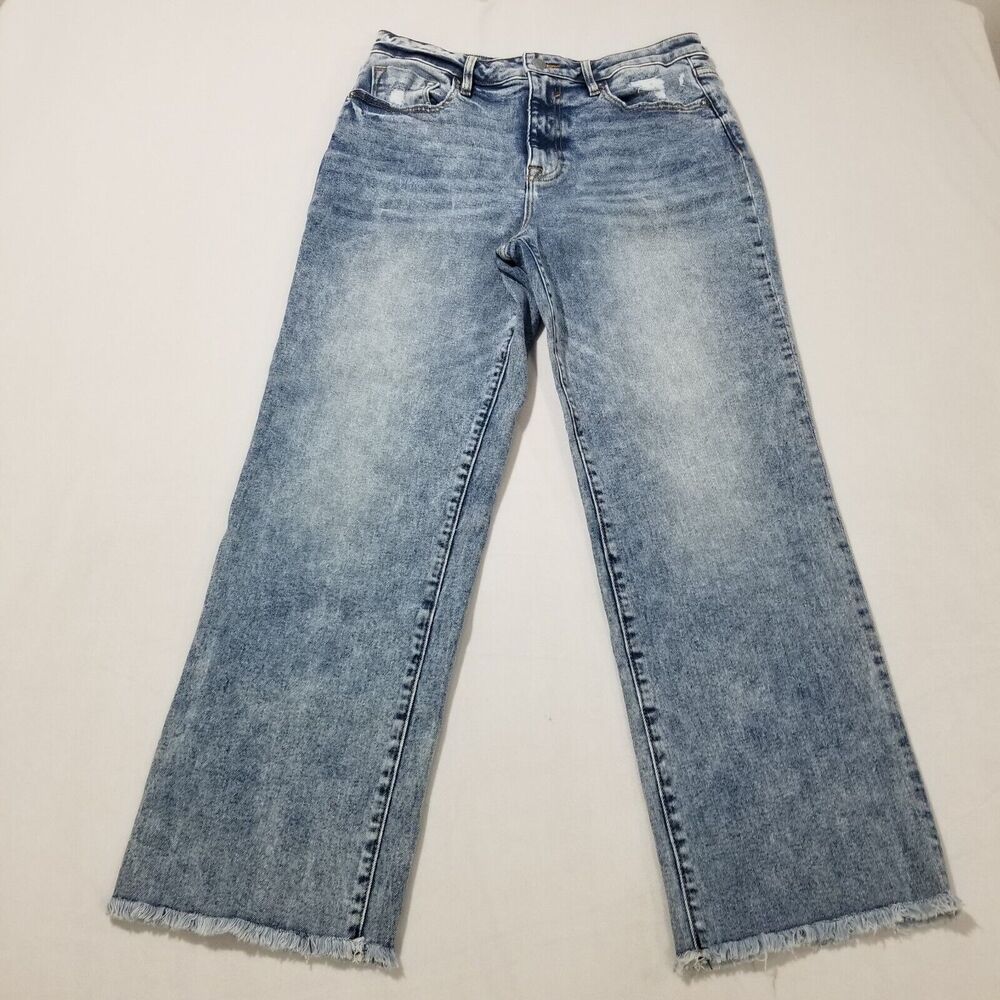 Vigoss Jeans Size 29/8 Royce 70s Stove Pipe Fray Hem Wide Leg High Rise Medium